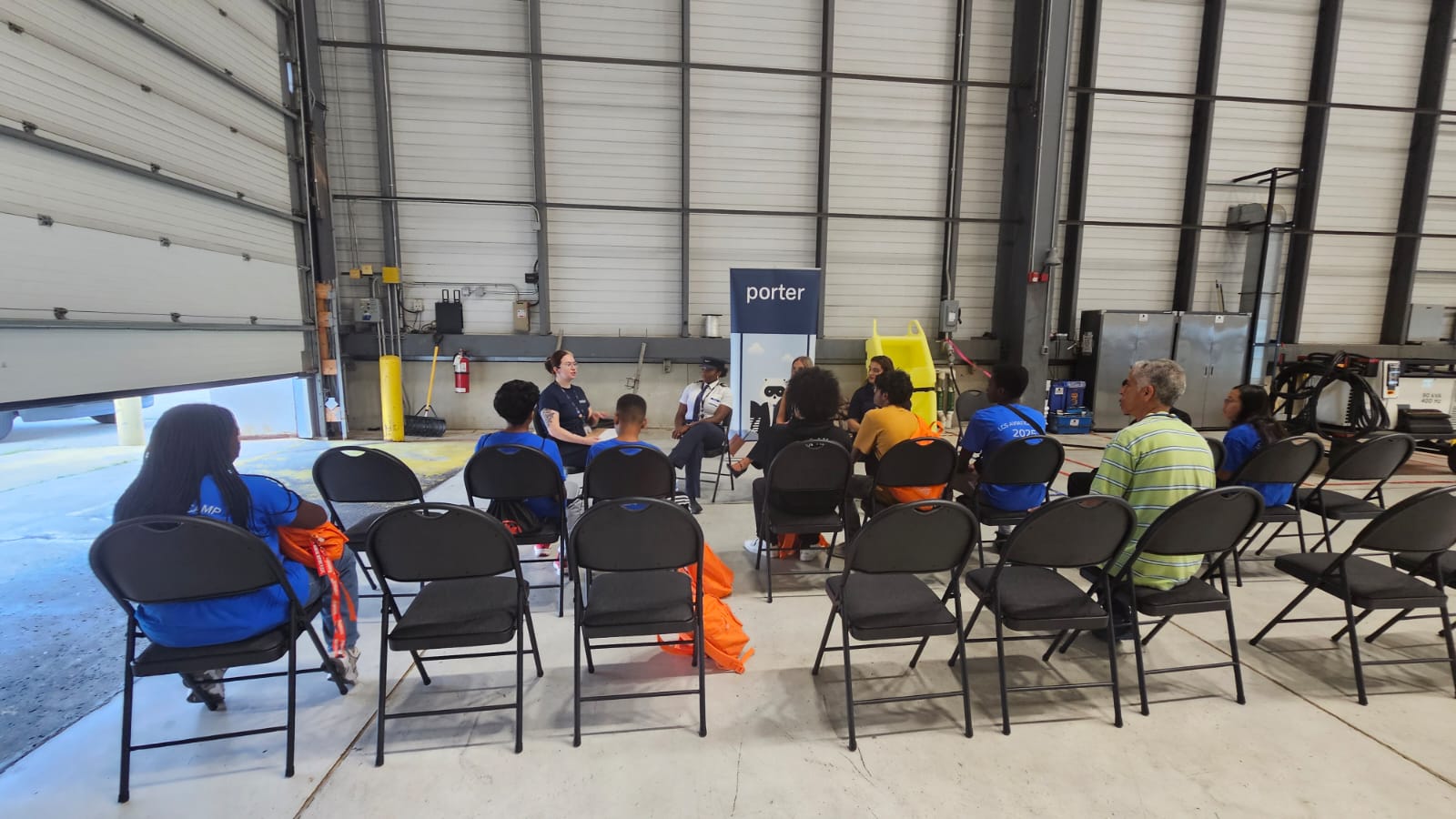 Aviation professionals with youth