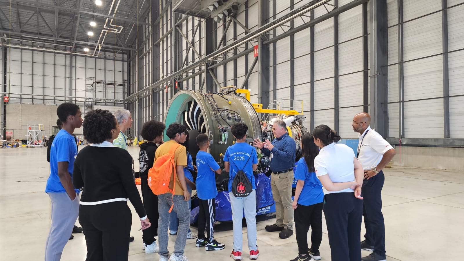 Group at jet engine